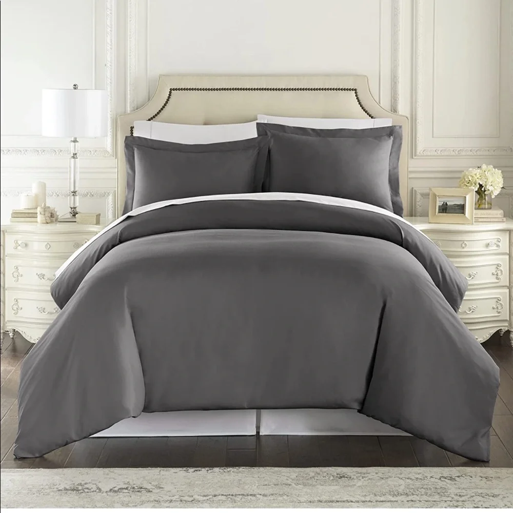 Microfiber 3-piece Duvet Set | Charcoal | 1 Duvet | 2 Pillow Shams | Queen